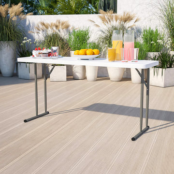 長方形プラスチックとスチールの折りたたみ式屋外ピクニックテーブル